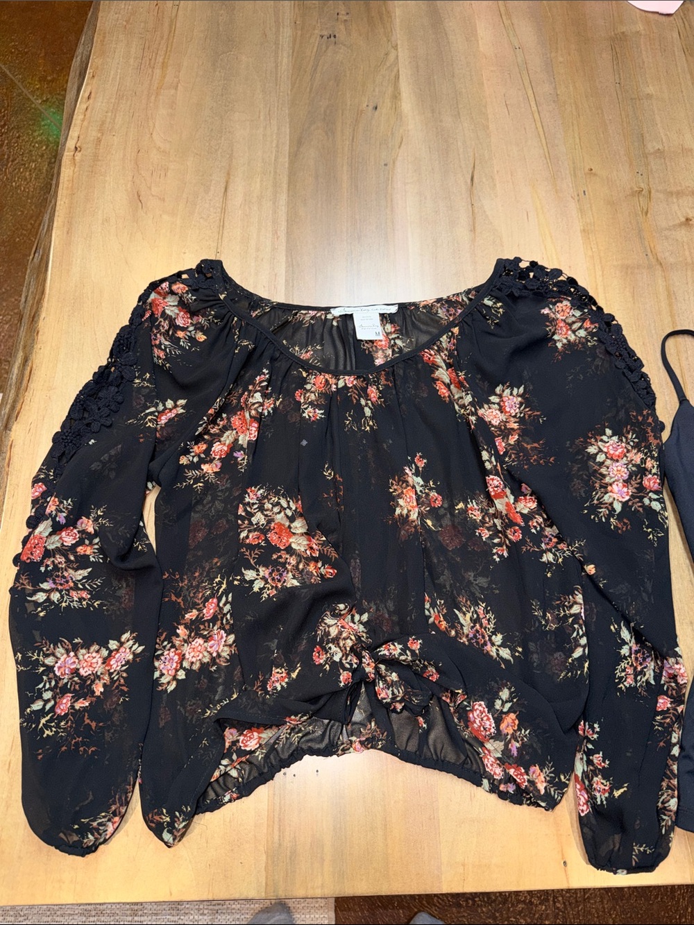Floral Black Long-Sleeve Boho Blouse